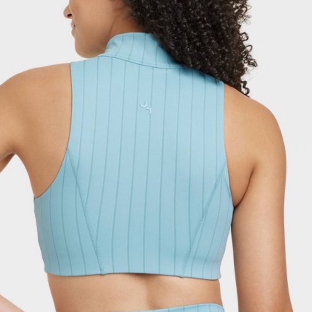 JOYLAB High Neck Zip-Up Bra Blue Size Large Tonal Stripes Pullover NWT Stretchy - Picture 3 of 3